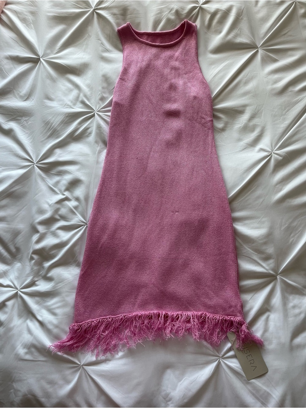 Musera Racer Neck Glitter Knit Frayed Hem Fitted Sleeveless Bodycon Mini Dress